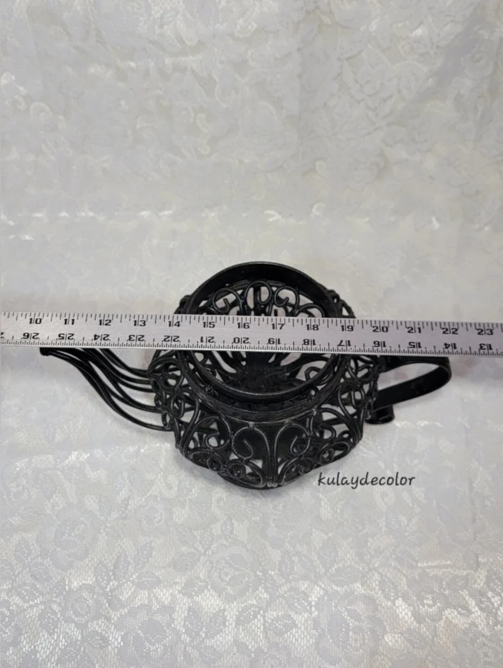 Filigree Style Wrought Iron Teapot Lantern Candle Holder Black Scroll Home Decor